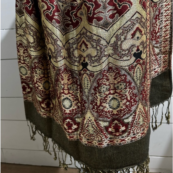 Pashmina Paisley Scarf Wrap Shawl Stole Black Red Glitter 100% Pashmina 69 X 27 - Picture 10 of 12